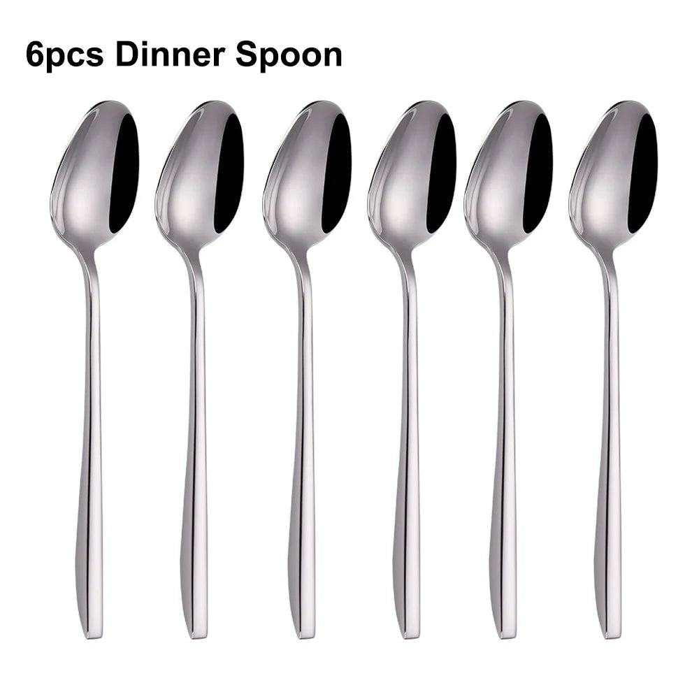6/16/20/24/28Pcs Cutlery Set Stainless Steel 304 Tableware Mirror Sliver Dinner Set Western Knife Fork Spoon Elegant Flatware